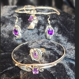 Vintage Navajo Les Baker sterling silver amethyst full set.